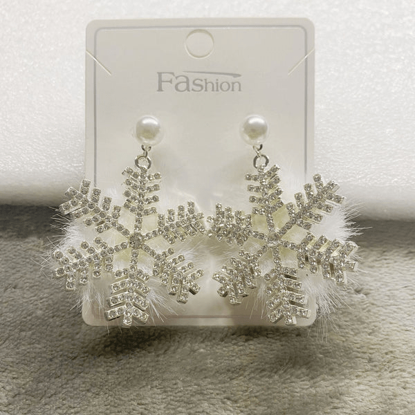 Christmas Snowflake Earrings – Women's Full Diamond Pearl Plush Earrings