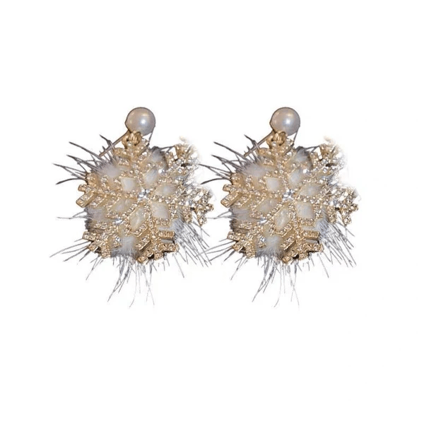 Christmas Snowflake Earrings – Women's Full Diamond Pearl Plush Earrings