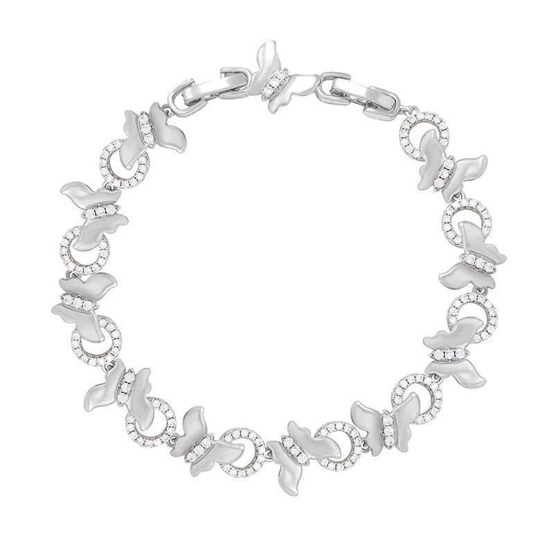 Copper Inlaid Zircon Butterfly Bracelet – European & American High-Grade Design