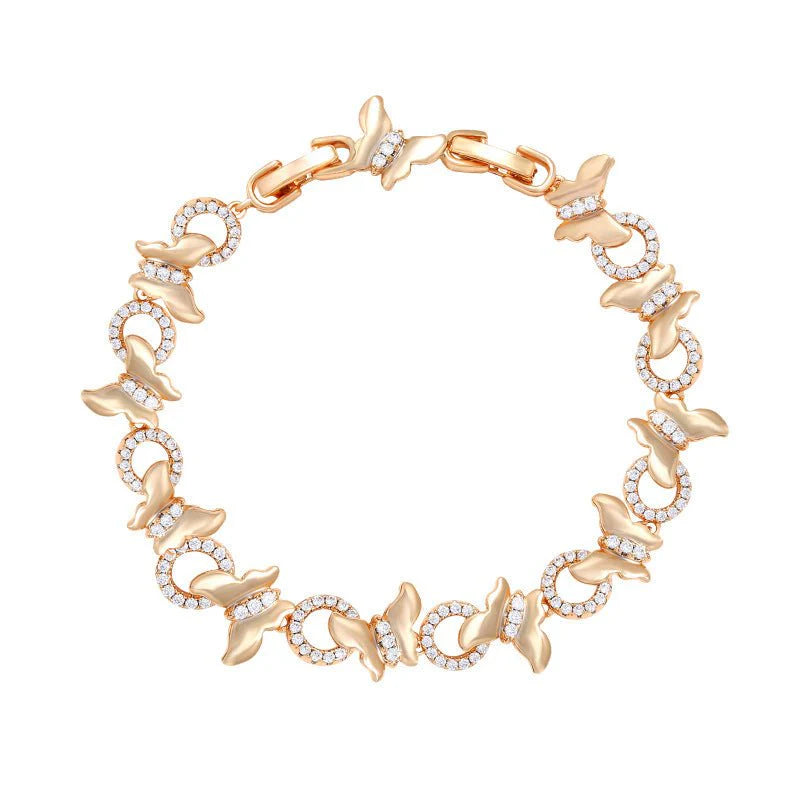 Copper Inlaid Zircon Butterfly Bracelet – European & American High-Grade Design