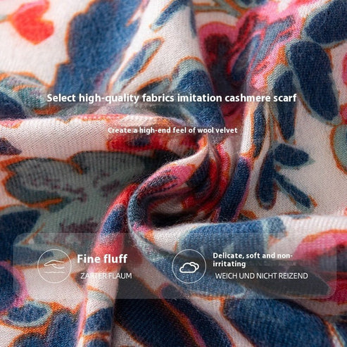 Printed Cashmere-Like Texture Warm Scarf Shawl – 70×180cm Literary Style