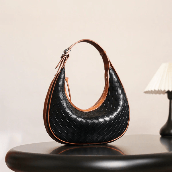 Genuine Leather Woven Crossbody Bag – Chic Dumpling Shape