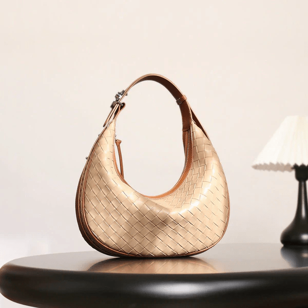 Genuine Leather Woven Crossbody Bag – Chic Dumpling Shape