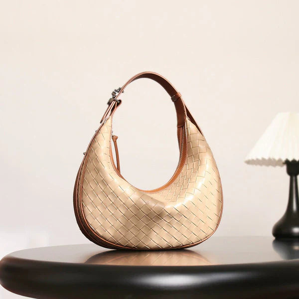Genuine Leather Woven Crossbody Bag – Chic Dumpling Shape