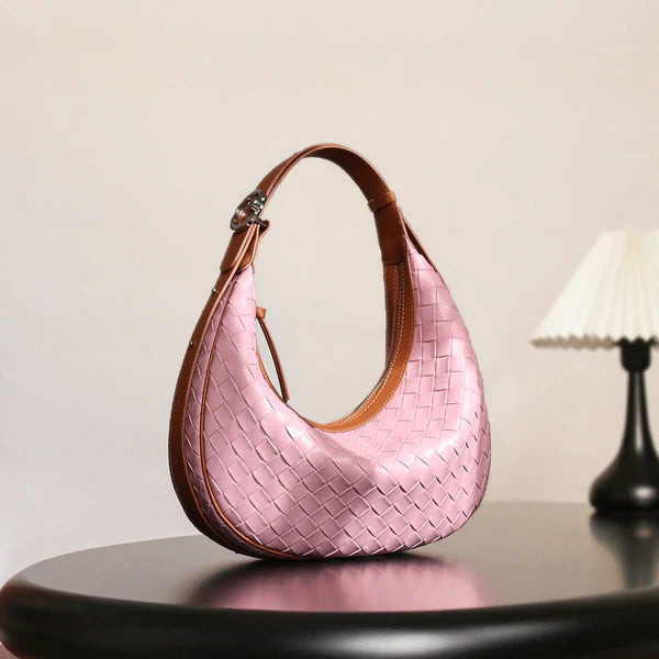 Genuine Leather Woven Crossbody Bag – Chic Dumpling Shape