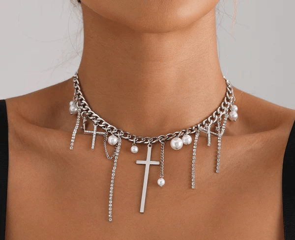 Diamond Cross Tassel Clavicle Chain – Women's Fashion Necklace