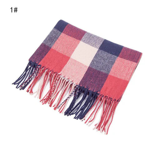 Double-Sided Plaid Tassel Scarf – Unisex Plus-Size Cashmere-Like Shawl (Autumn/Winter)