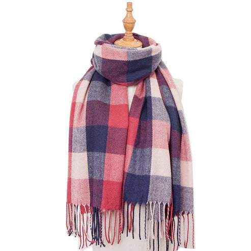 Double-Sided Plaid Tassel Scarf – Unisex Plus-Size Cashmere-Like Shawl (Autumn/Winter)