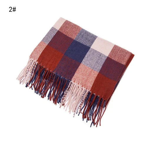 Double-Sided Plaid Tassel Scarf – Unisex Plus-Size Cashmere-Like Shawl (Autumn/Winter)