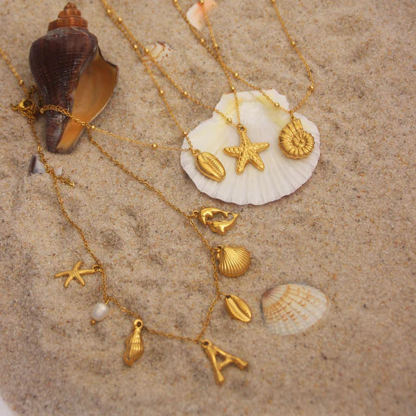 European & American Ocean Series Necklace for Women – Titanium Steel with Pearl, Shell & Saturn Elements