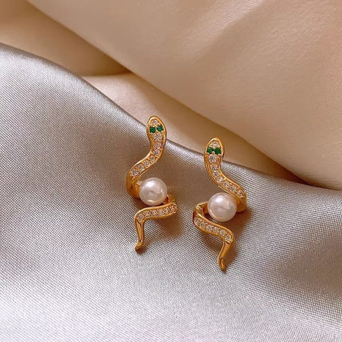 Exquisite Full Rhinestone Zircon Simulated Snake Earrings