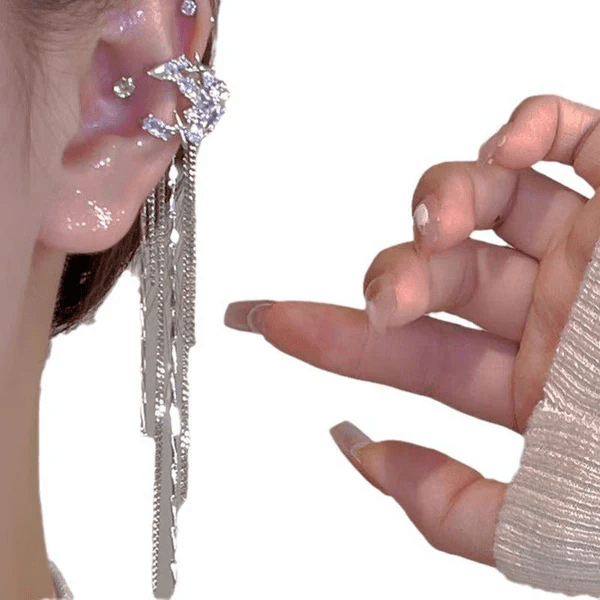 Fashion Elegant Zircon Star & Moon Tassel Non-Piercing Ear Clips