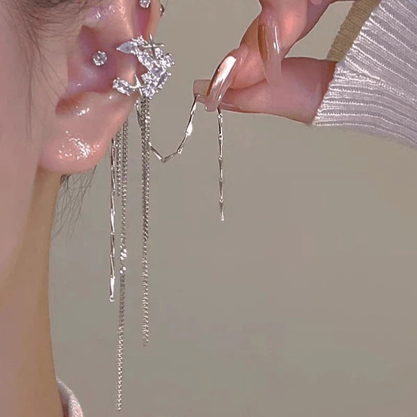 Fashion Elegant Zircon Star & Moon Tassel Non-Piercing Ear Clips