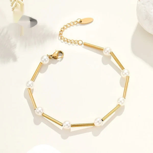 French Retro Artificial Pearl Bracelet – 14K Gold Plated Stainless Steel