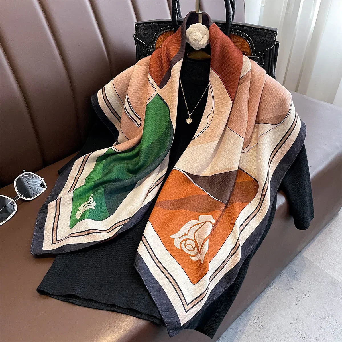 Double-Sided Color Contrast Square Scarf – 90×90cm Dual-Use Kerchief