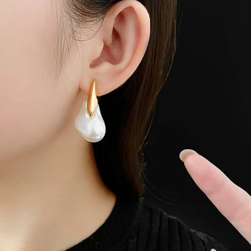 Real Gold Electroplated Silver Needle Artificial Pearl Earrings – Irregular Design