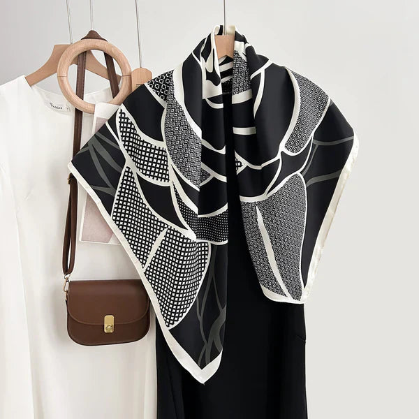 Retro Minority Elegant Graceful Outer Shawl – Floral Square Silk Scarf