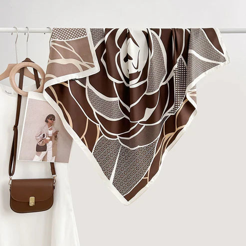 Retro Minority Elegant Graceful Outer Shawl – Floral Square Silk Scarf