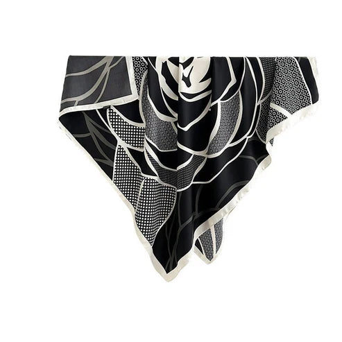Retro Minority Elegant Graceful Outer Shawl – Floral Square Silk Scarf