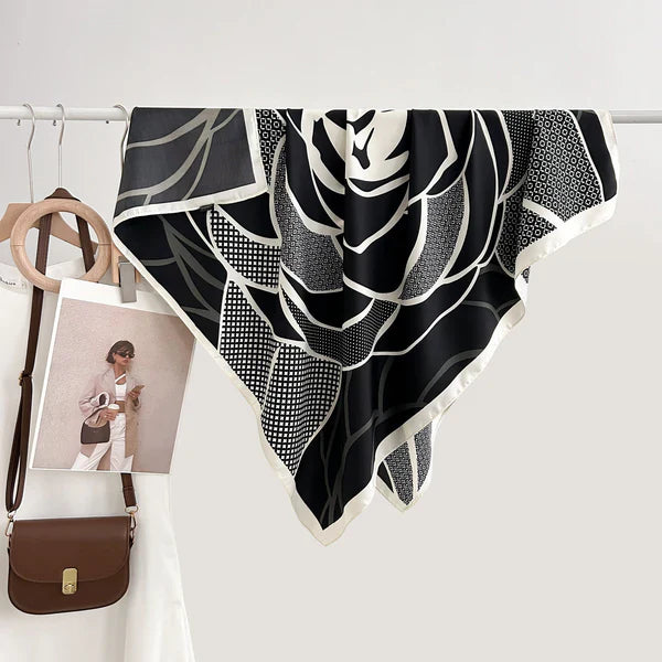 Retro Minority Elegant Graceful Outer Shawl – Floral Square Silk Scarf
