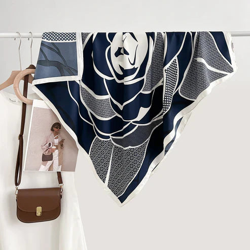 Retro Minority Elegant Graceful Outer Shawl – Floral Square Silk Scarf