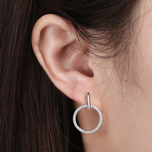 S925 Sterling Silver Hollow Circle Diamond Stud Earrings – Korean Style