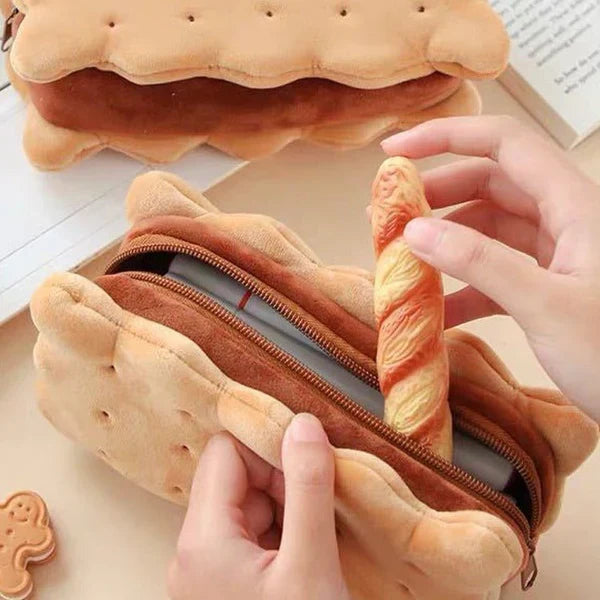 Sandwich Biscuit Plush Pencil Bag – Cartoon Style