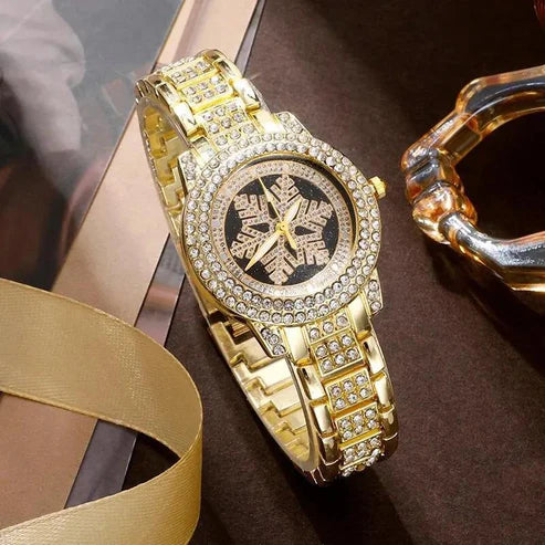 Snowflake Pattern Luxury Rhinestone Jewelry 5-Piece Watch Set