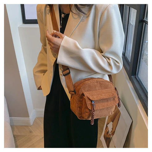 Solid Color Corduroy Shoulder Messenger Bag – Urban Simplicity Style