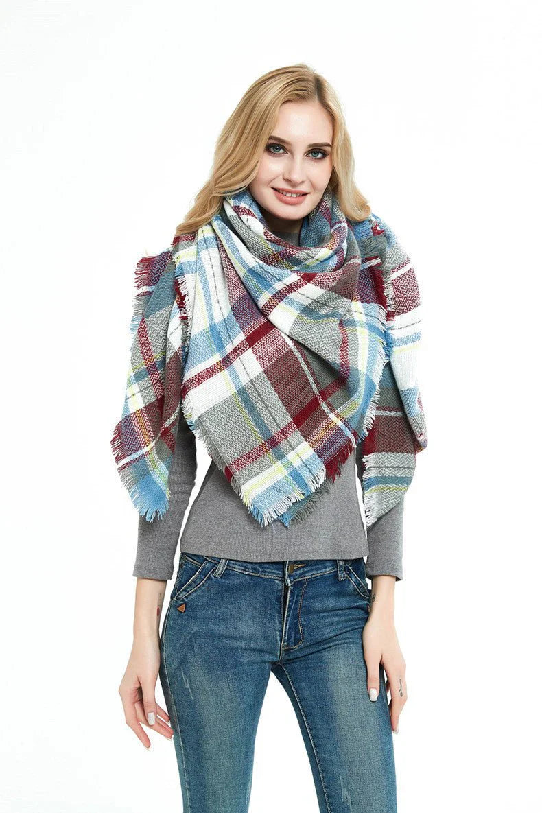 Square Talma Plaid Blanket Scarf – Oversized Neck Warmer for Autumn & Winter