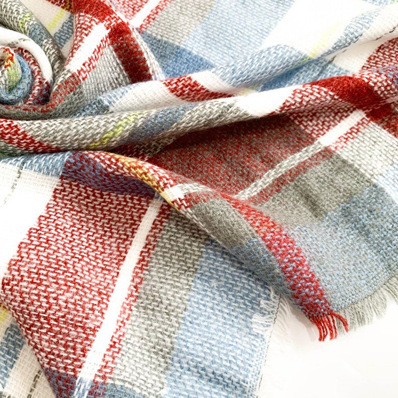 Square Talma Plaid Blanket Scarf – Oversized Neck Warmer for Autumn & Winter