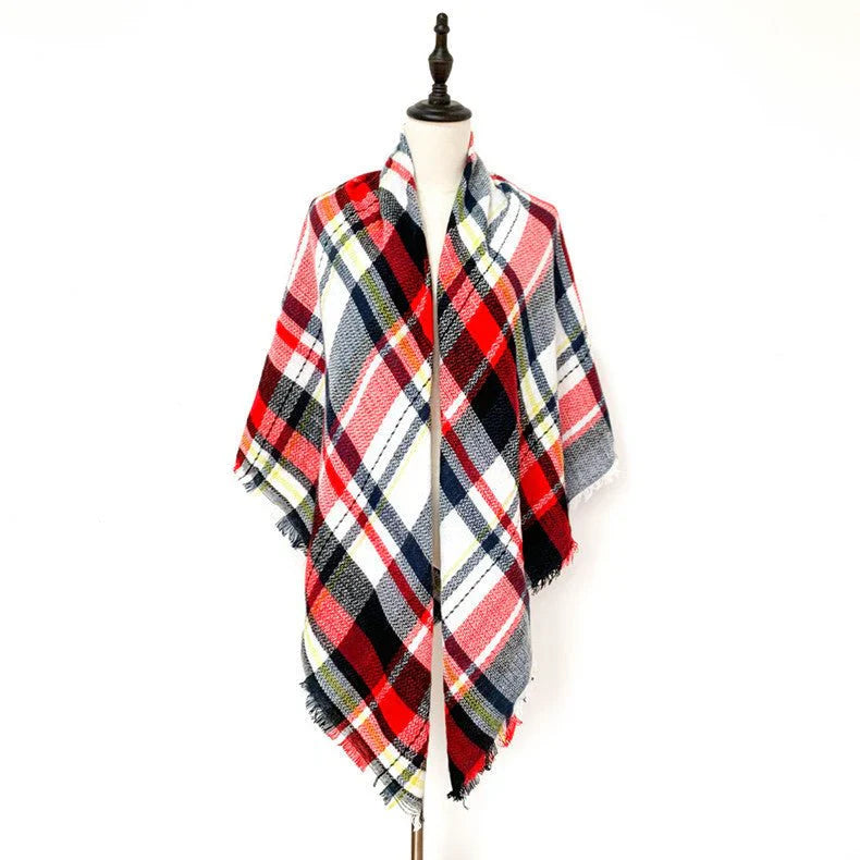 Square Talma Plaid Blanket Scarf – Oversized Neck Warmer for Autumn & Winter