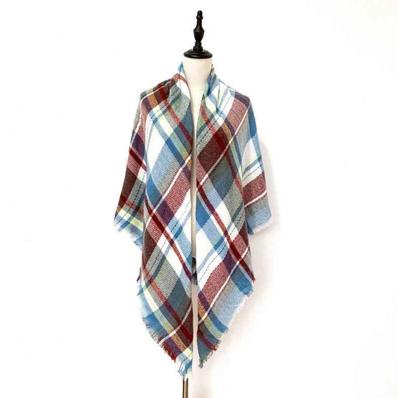 Square Talma Plaid Blanket Scarf – Oversized Neck Warmer for Autumn & Winter