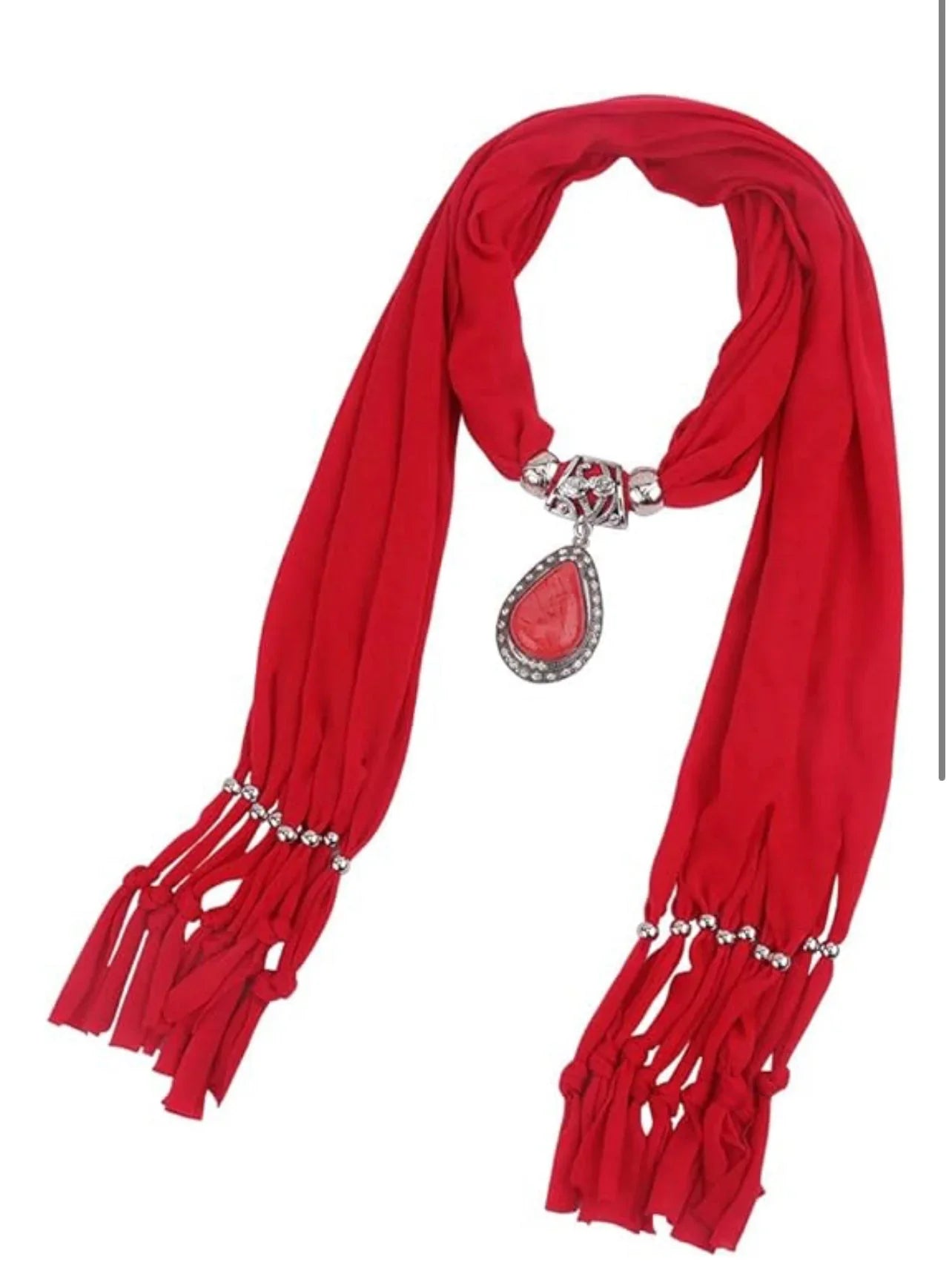 Women's Scarf with Necklace Jewelry – Elegant Pendant Infinity Scarf