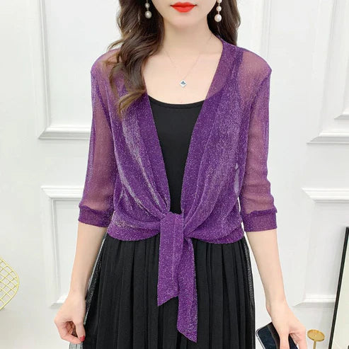 Women's Gold & Silver Silk Mesh Shawl – Elegant Lightweight Wrap for Summer & Autumn