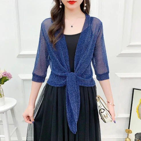 Women's Gold & Silver Silk Mesh Shawl – Elegant Lightweight Wrap for Summer & Autumn