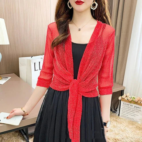 Women's Gold & Silver Silk Mesh Shawl – Elegant Lightweight Wrap for Summer & Autumn