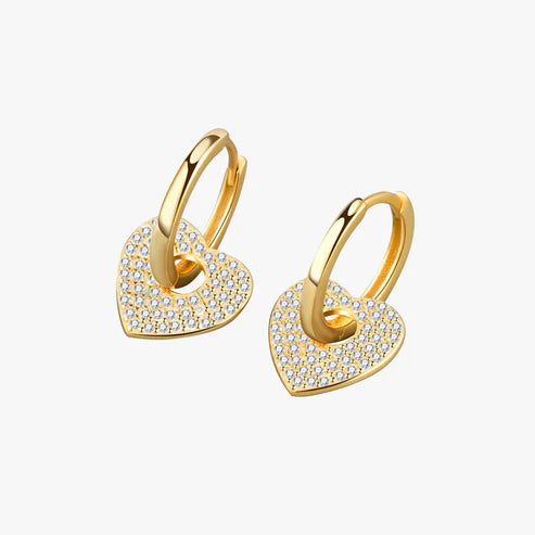 18K Gold Copper Micro-inlaid Heart Earrings – European & American Style
