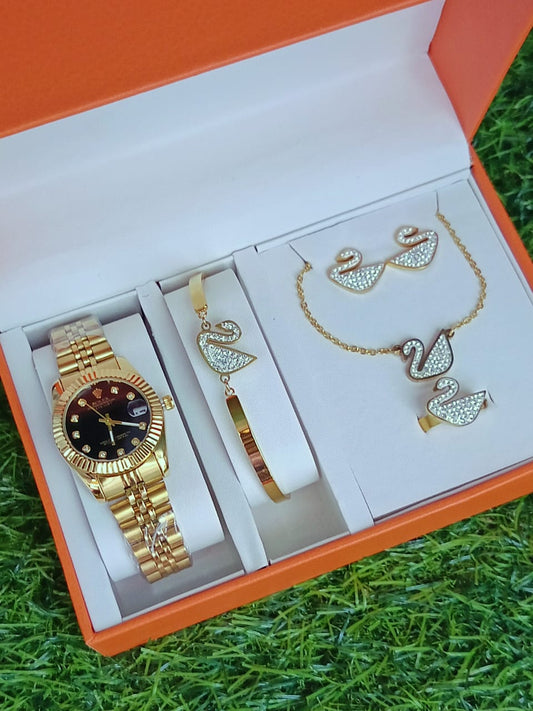 Lustre & Time Women’s Watch Gift Set – Includes Necklace, Earrings & Bangles