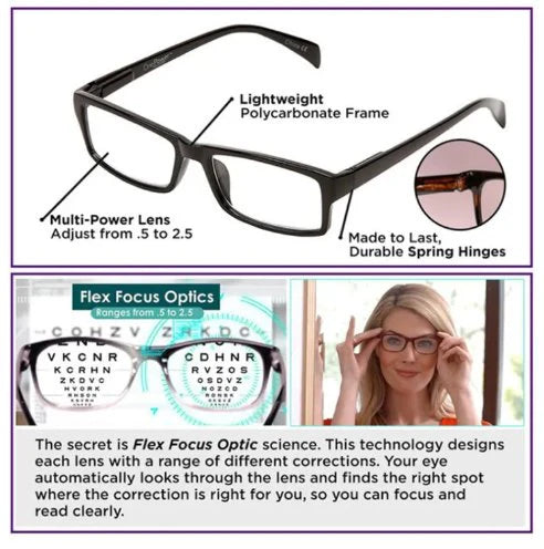 Adjusting Optics Eyeglasses – Lightweight Plastic Frame & Lens