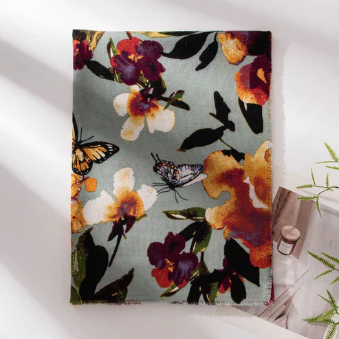 Butterfly Print Artificial Cashmere Scarf – Elegant & Versatile, 190×65cm