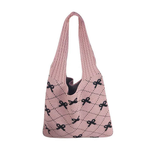 Bow Knitted Woven Shoulder Bag – Light Luxury Casual Handbag for Women