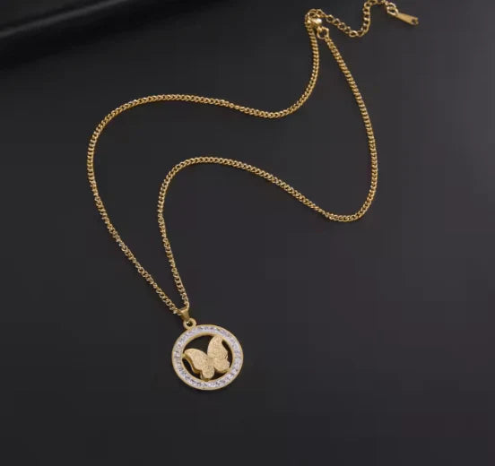 Butterfly Zircon Pendant Jewelry Set – Elegant Necklace & Earring Gift for Women