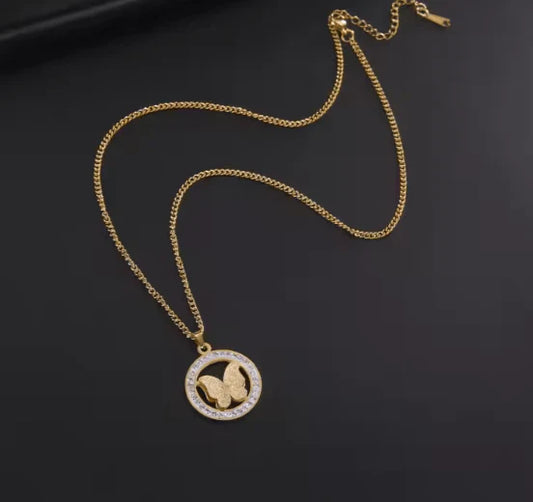 Butterfly Zircon Pendant Jewelry Set – Elegant Necklace & Earring Gift for Women