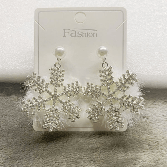 Christmas Snowflake Earrings – Women's Full Diamond Pearl Plush Earrings