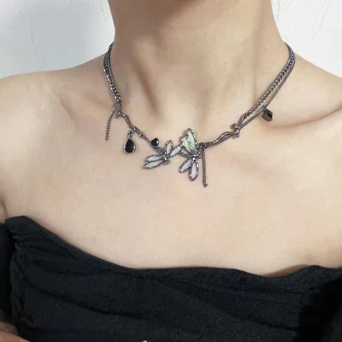 Colorful Dragonfly Dark Black Clavicle Chain High-Grade Necklace for Women