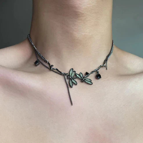 Colorful Dragonfly Dark Black Clavicle Chain High-Grade Necklace for Women