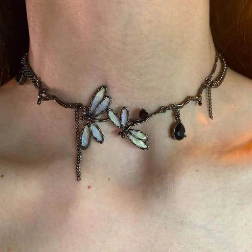Colorful Dragonfly Dark Black Clavicle Chain High-Grade Necklace for Women