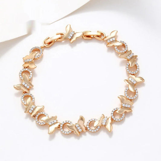 Copper Inlaid Zircon Butterfly Bracelet – European & American High-Grade Design