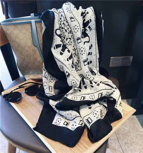 Ethnic Style Cotton & Linen Sunscreen Scarf – Elephant Print, 180×90cm